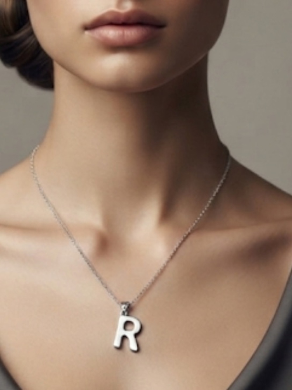 Mint Silver Stainless Steel 'R' Initial Necklace